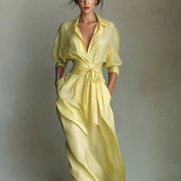 Elegant Retro Casual Fitted Waist And Slimming Pleated Dress