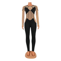 Women's Mesh Colorblock See-through Long Sleeve Jumpsuit