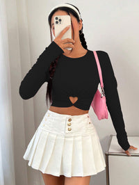Women's Round Neck Slim-fit Short Heart And Circle Long Sleeve T-shirt