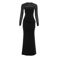 Elegant Mesh-Panel Long-Sleeve Dress For Women
