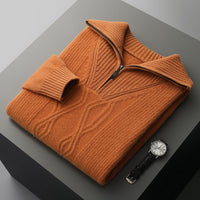 Men's Diamond-Pattern Sweater Casual Stand Collar Long Sleeves