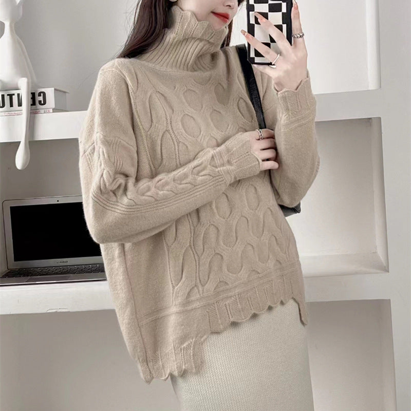 Women's Turtleneck Twisted Sweater Winter Loose And Lazy Style Knitwear Top Inner Bottoming Shirt