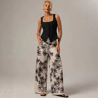 New Soft-style Elegant Wide-leg Pants With A Delicate Print