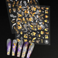 3D Adhesive Nail Sticker Laser Golden Maple Leaf Letter Fan