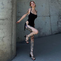 Solid-color Backless Hollow-out Halter Dress For Women