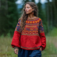 Womens Printed Crew-Neck Sweatshirt In A Sweater-Look Style