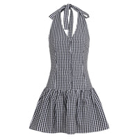 Lace-trimmed Casual Yet Sophisticated Halter-neck Plaid Dress