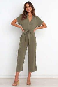 V-neck Cropped Wide-leg Jumpsuit For Women