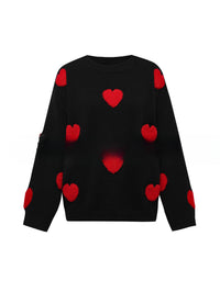 Women's 3D Jacquard Heart Pullover Sweater With Long Sleeves And Light Stretch