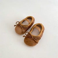 Spring Genuine Leather Baby Girl Shoes Big Bow Covered Fringe Non-slip Wear-resistant Soft Sole Shoes