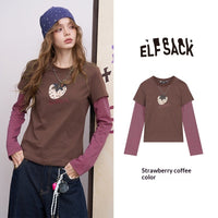 Berry Heart Berry Lung False Two-Piece Retro Strawberry Print Long Sleeve T-Shirt Women's Design Sense Top