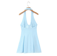 French-style Chic V-neck Lace-up Halter Dress For Women
