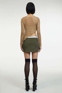 Crew Neck Personality Irregular Sexy Midriff Outfit Sheer Long Sleeve Knitwear