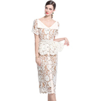 Niche-chic Oversized Lapel Short-sleeve Lace Bodycon Dress For Women