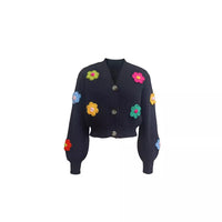Sweet Flowers Pattern Sweater Cardigan