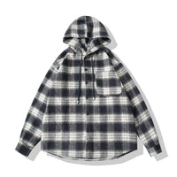 Plaid Hooded Shirt Coat Loose Mid-length Casual Top
