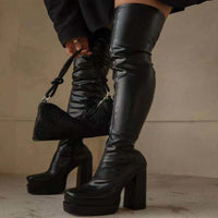 European And American New Square Head Platform Thick Heel Over The Knee Fashion