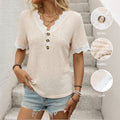 Casual Resort Off-Shoulder Short-Sleeve Lace-Patchwork V-Neck Top