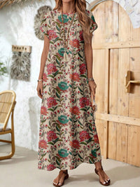 Printed Short-sleeve Crew-neck Dress Women's Clothing