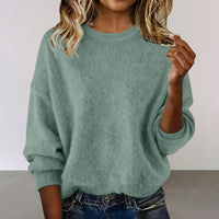 Fashionable Crew-neck Solid-color Sweater