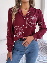 Women's Casual Versatile Letter Print Notched Lapel Long Sleeve Shirt