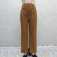 Women's Pit-stripe Buttoned Slim-fit Straight-leg Trousers