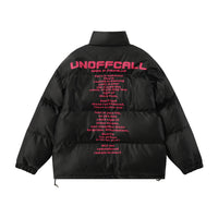 English Letters Printed Street Stand Collar Two-way Loose Zip Cotton-padded Coat