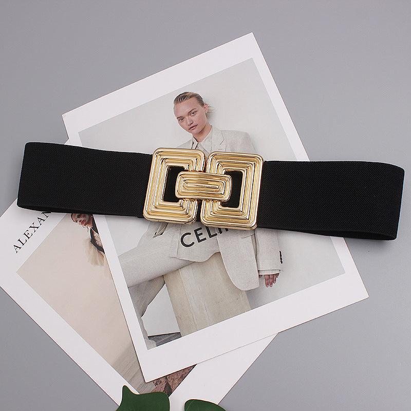 Square Metal Buckle Jute Wide Belt