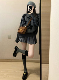 Idle Style Soft Glutinous Suit Flower Long Sleeve Sweater