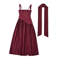 Flowing Ribbon-Trimmed High-Slit Waist-Cinching Lace-Up Maxi Dress
