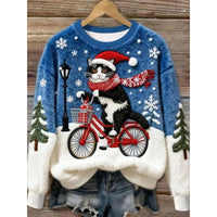 Womens Autumn Winter Christmas Cartoon Puppy Crew-Neck Sweatshirt