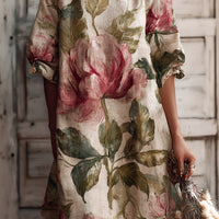 Printed Colorful Womens Crew-Neck Dress