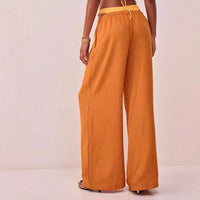 Womens Relaxed-fit Solid-color High-waist Wide-leg Casual Pants