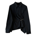 Large Black Long Sleeved Shirt For Women In Spring