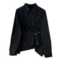 Large Black Long Sleeved Shirt For Women In Spring