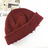 Personality Hoop Hole Wool Knitted Warm Hat