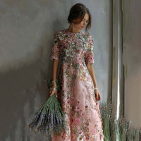 Womens 3D-printed Plant And Floral Retro Elegant V-neck Maxi Dress