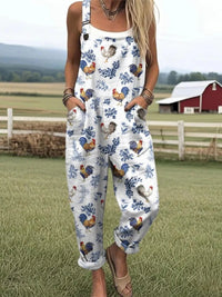 Women's Summer Digital Printing Button Casual Suspender Trousers