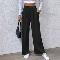 Womens Knitted Ribbed Wide-Leg Casual Pants With Elastic Waist