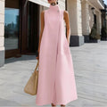 Solid-color Stand-up Collar Sleeveless Loose Cotton Dress
