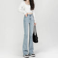 Light Blue Slightly Flared High Waist Slimming Mopping Jeans