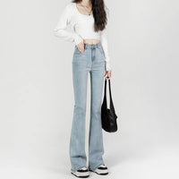 Light Blue Slightly Flared High Waist Slimming Mopping Jeans