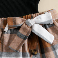 Flying Sleeve Plaid Skirt Two-piece Suit