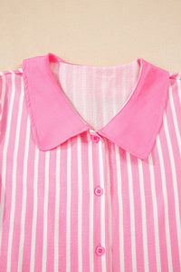 Stripe Buttoned Front Long Sleeve Top And Pants 2 Piece Sleepwear