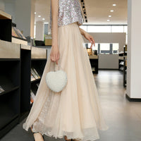 Womens Mesh High-waist Full-skirted Long Skirt