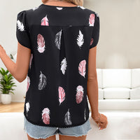 Women's Casual V-neck Feather Printed Shirt