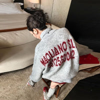 Women's Retro Lazy Style Contrast Color Letter Drawstring Pullover Sweater
