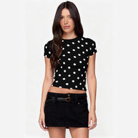 Women's Retro Polka Dot Printed Slim-fit Crew Neck Top
