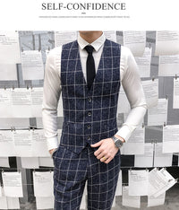 Slim Fit Suit Suit Men's Plaid Suit Three-piece Suit