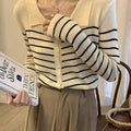 Women's Black And White Autumn Striped Sweater Top